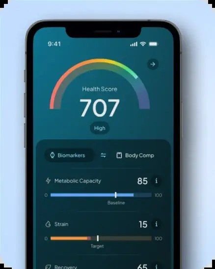 Hume-Health-App zeigt einen Gesamt-Gesundheitswert neben der metabolischen Kapazität